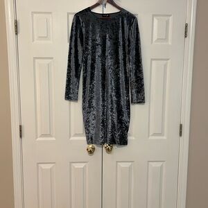 Velvet Long-Sleeve Shift Dress - Blue
